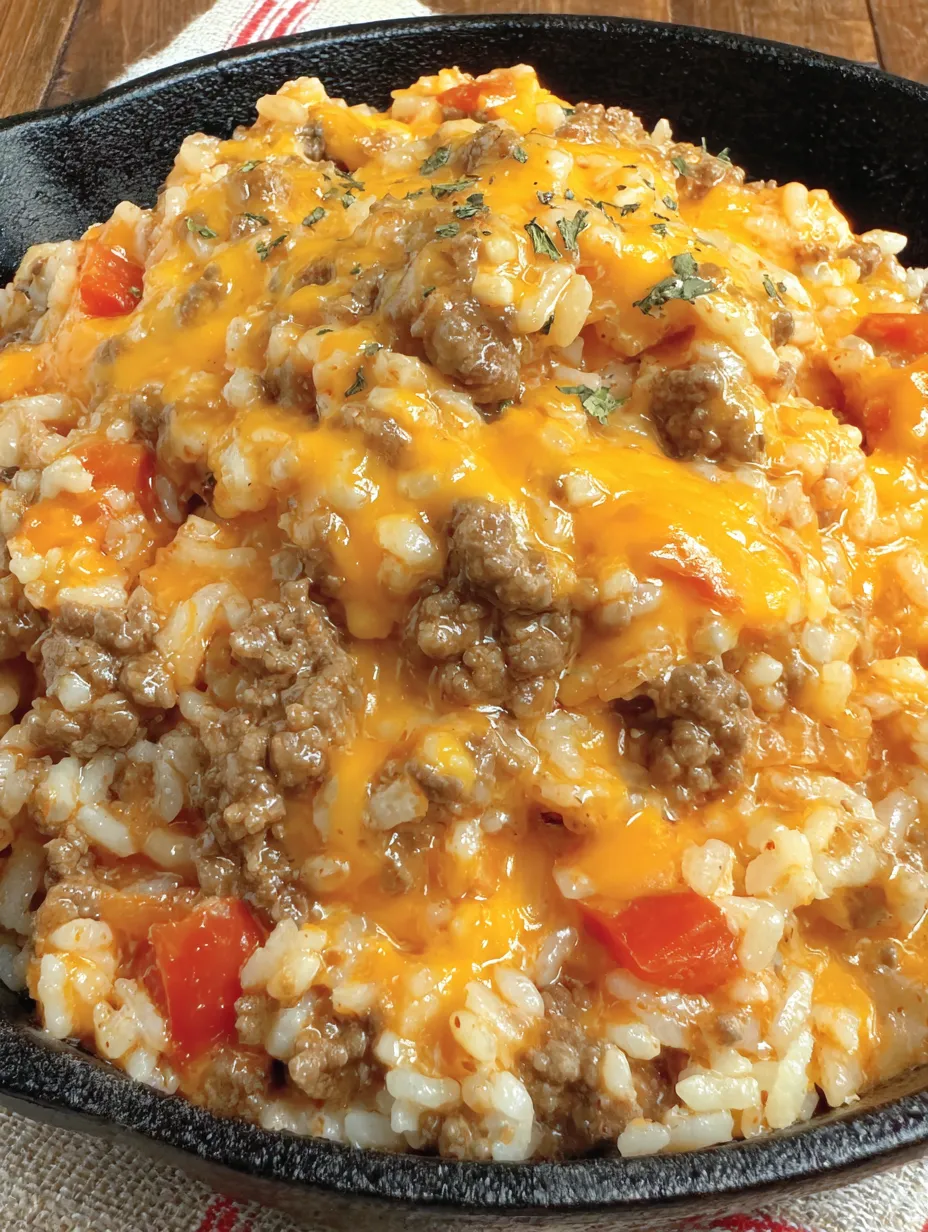 Cheesy Queso Ground Beef and Rice