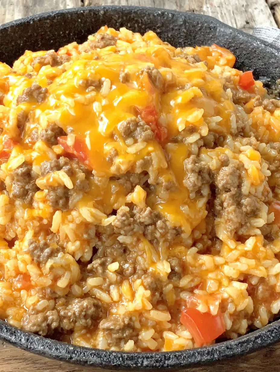 Cheesy Queso Ground Beef and Rice
