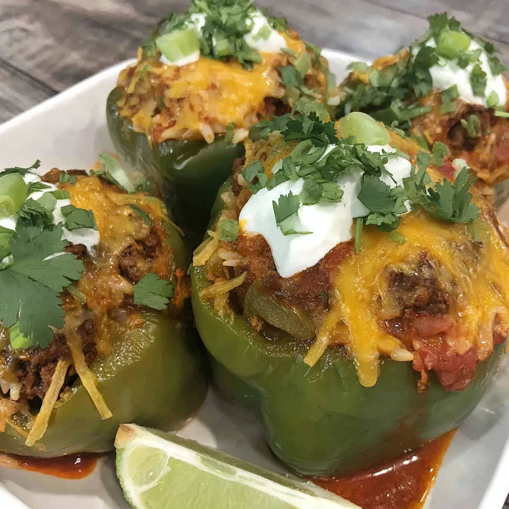 Air Fryer Cheesy Taco Stuffed Peppers