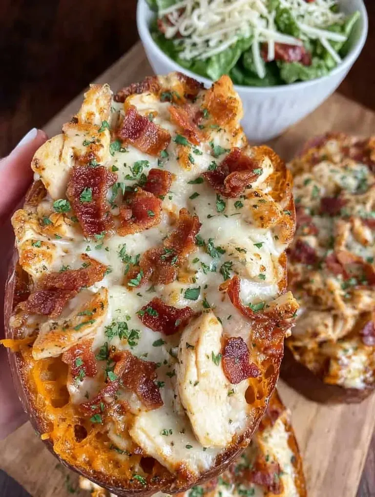 Chicken Alfredo Garlic Toast