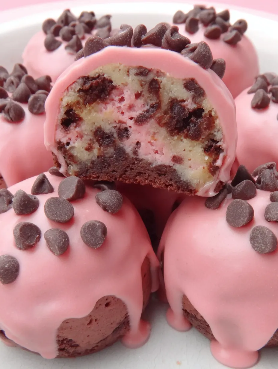 Pink Chocolate-Chip Cookie Dough Brownie Bites
