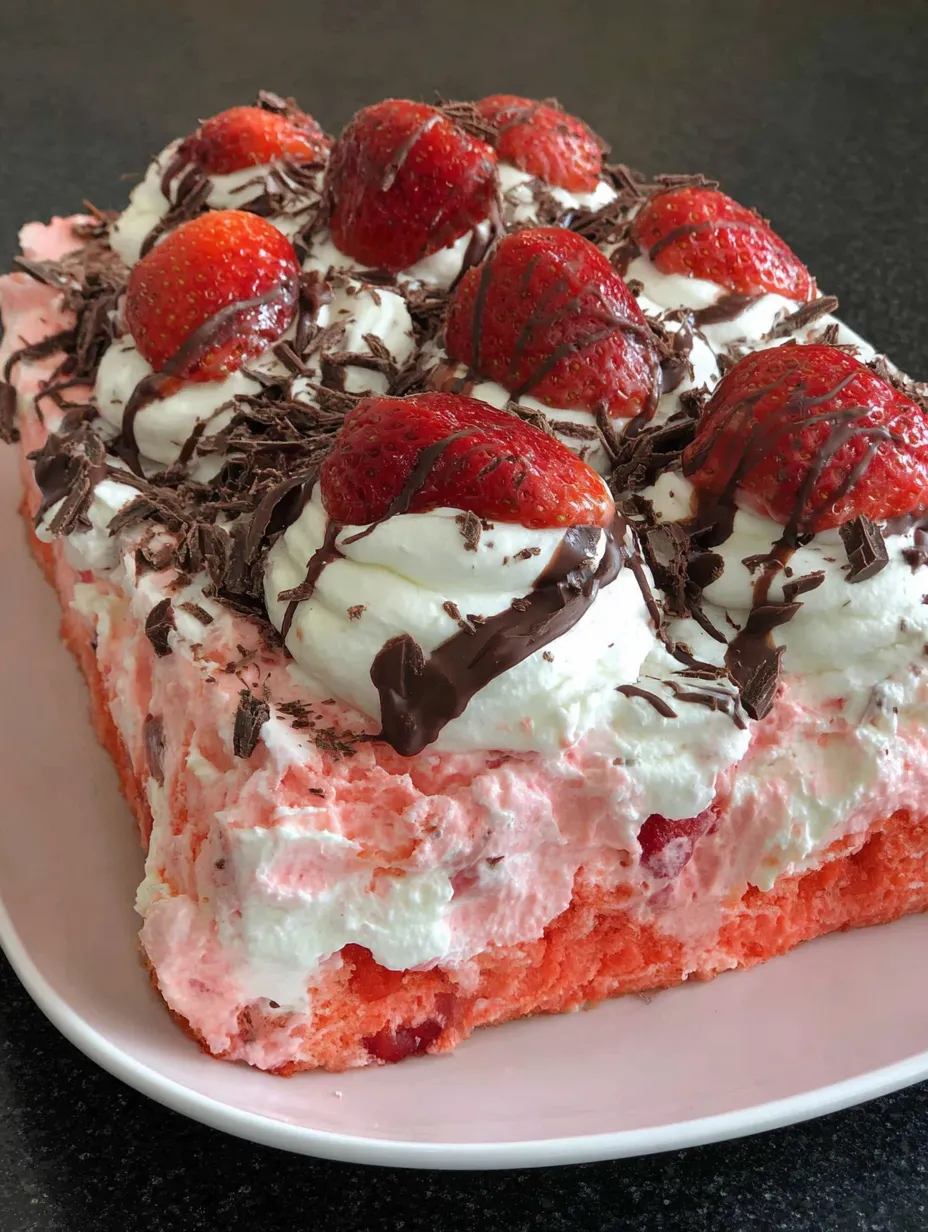 Chocolate Covered Strawberry Poke Cake