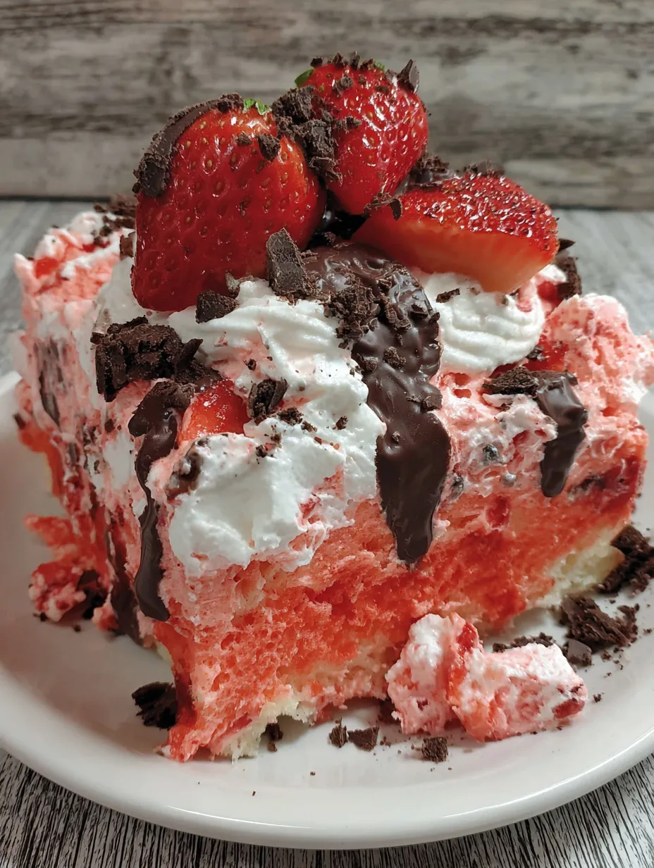 Chocolate Covered Strawberry Poke Cake