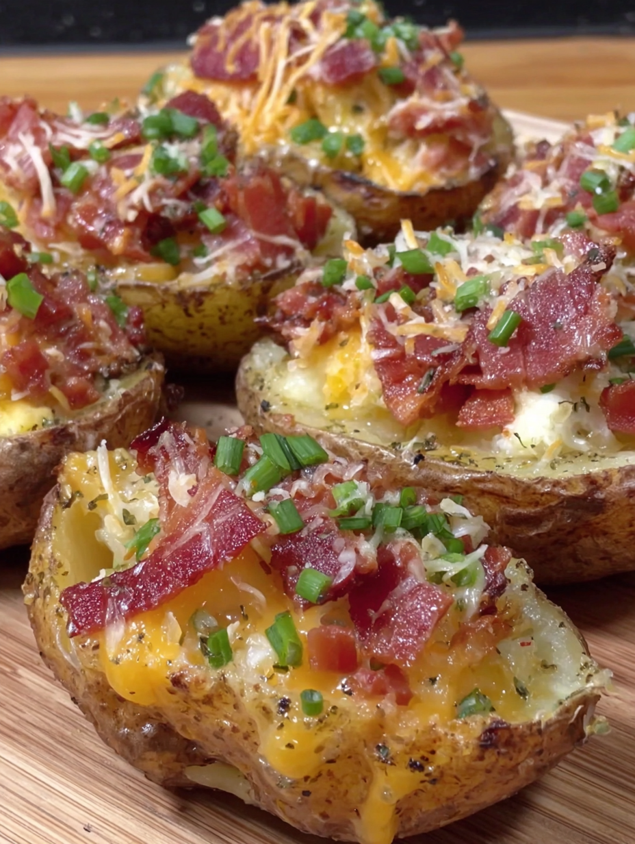 Loaded air fryer potato wedges topped with melted Colby Jack bacon and green onions