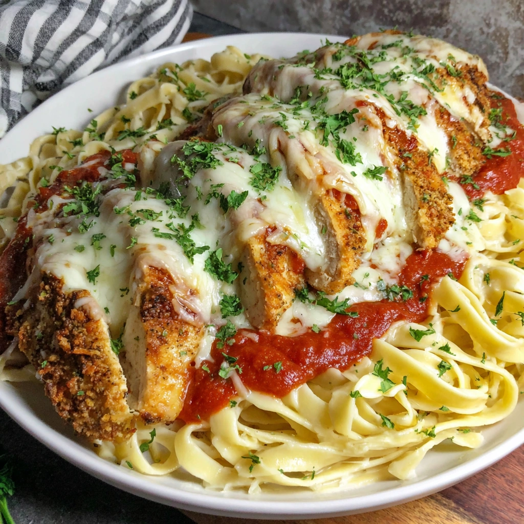 Chicken Parmesan with Fettucine Alfredo