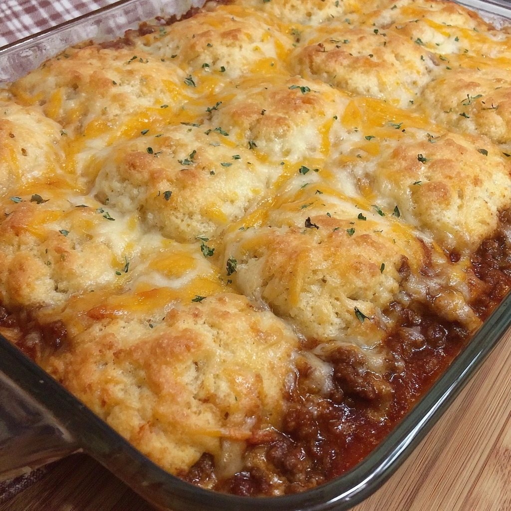 Sloppy Joe Casserole with Cheddar Bay Biscuit Topping