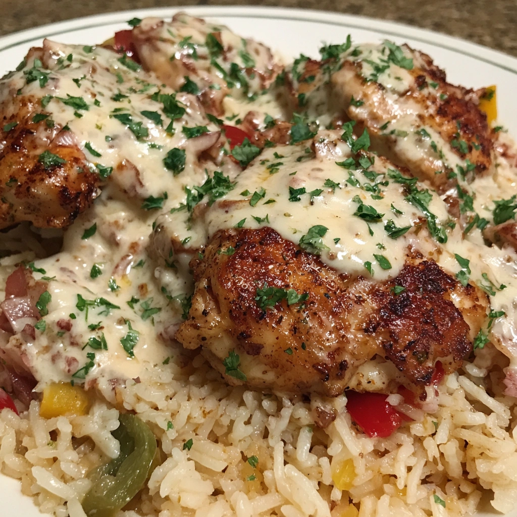 Cajun Chicken and Rice with Garlic Parmesan Sauce