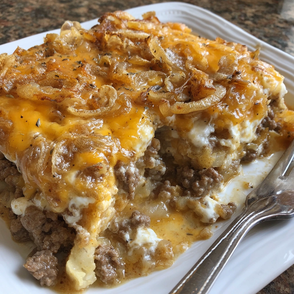 Cheesy French Onion Hamburger Casserole
