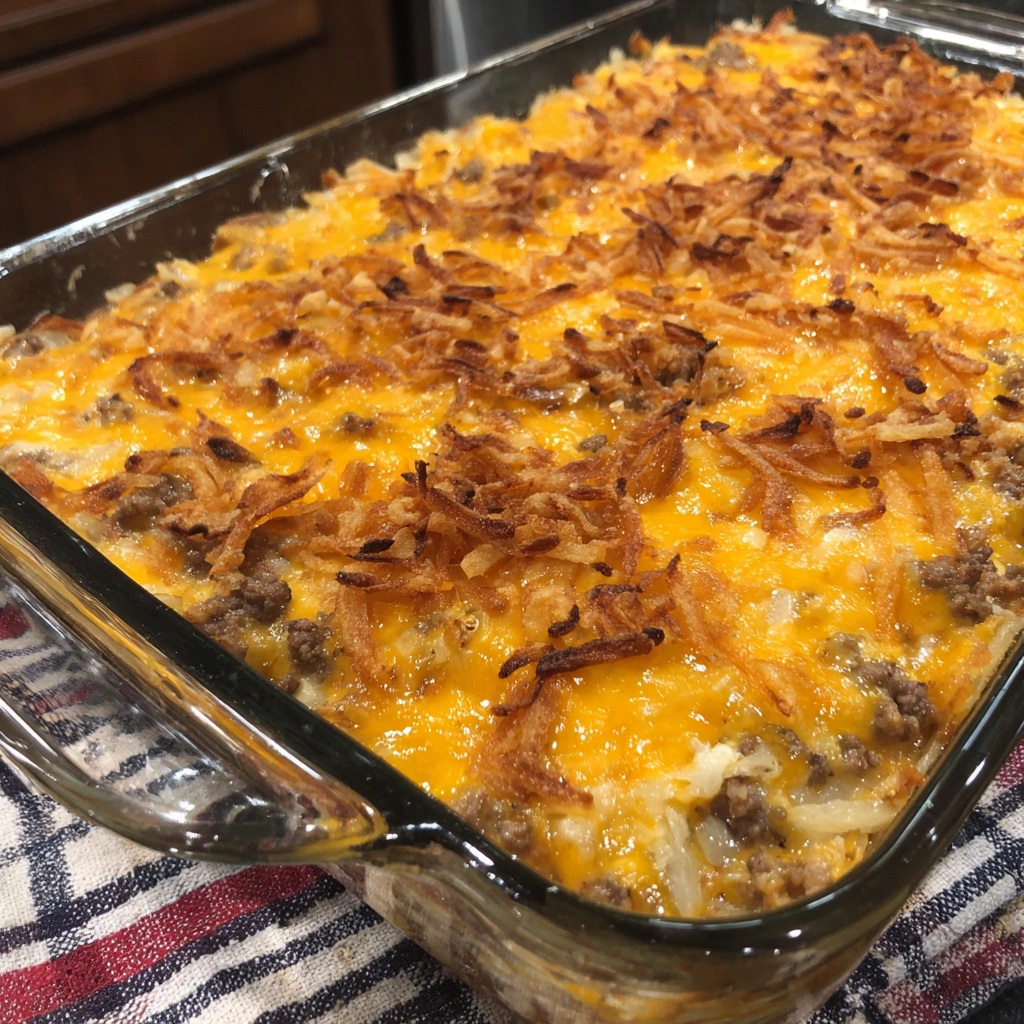 Cheesy Hash Brown and Hamburger Casserole