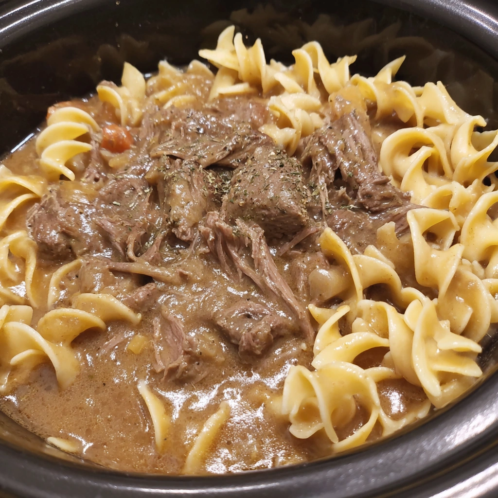 Beef and Noodles in the Crockpot