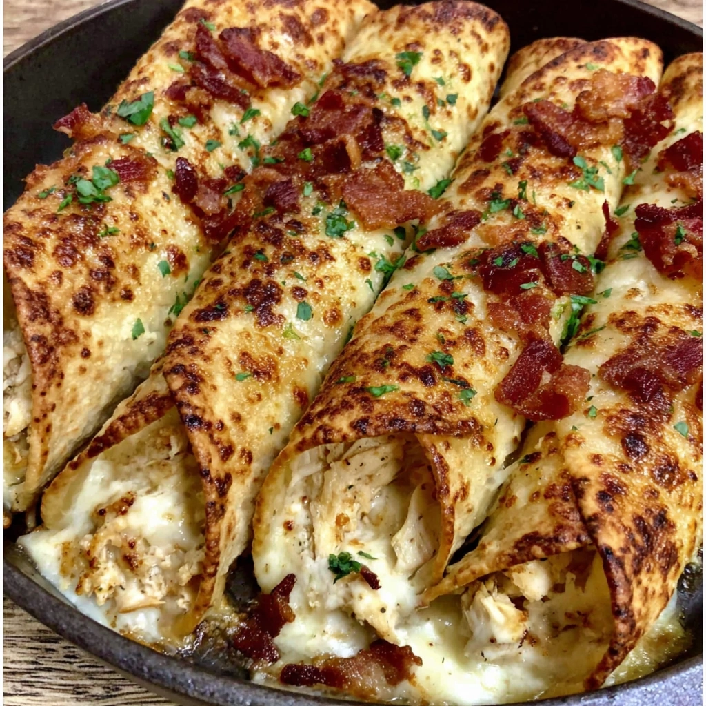 Crispy Stuffed Chicken Bacon Garlic-Parmesan Taquitos