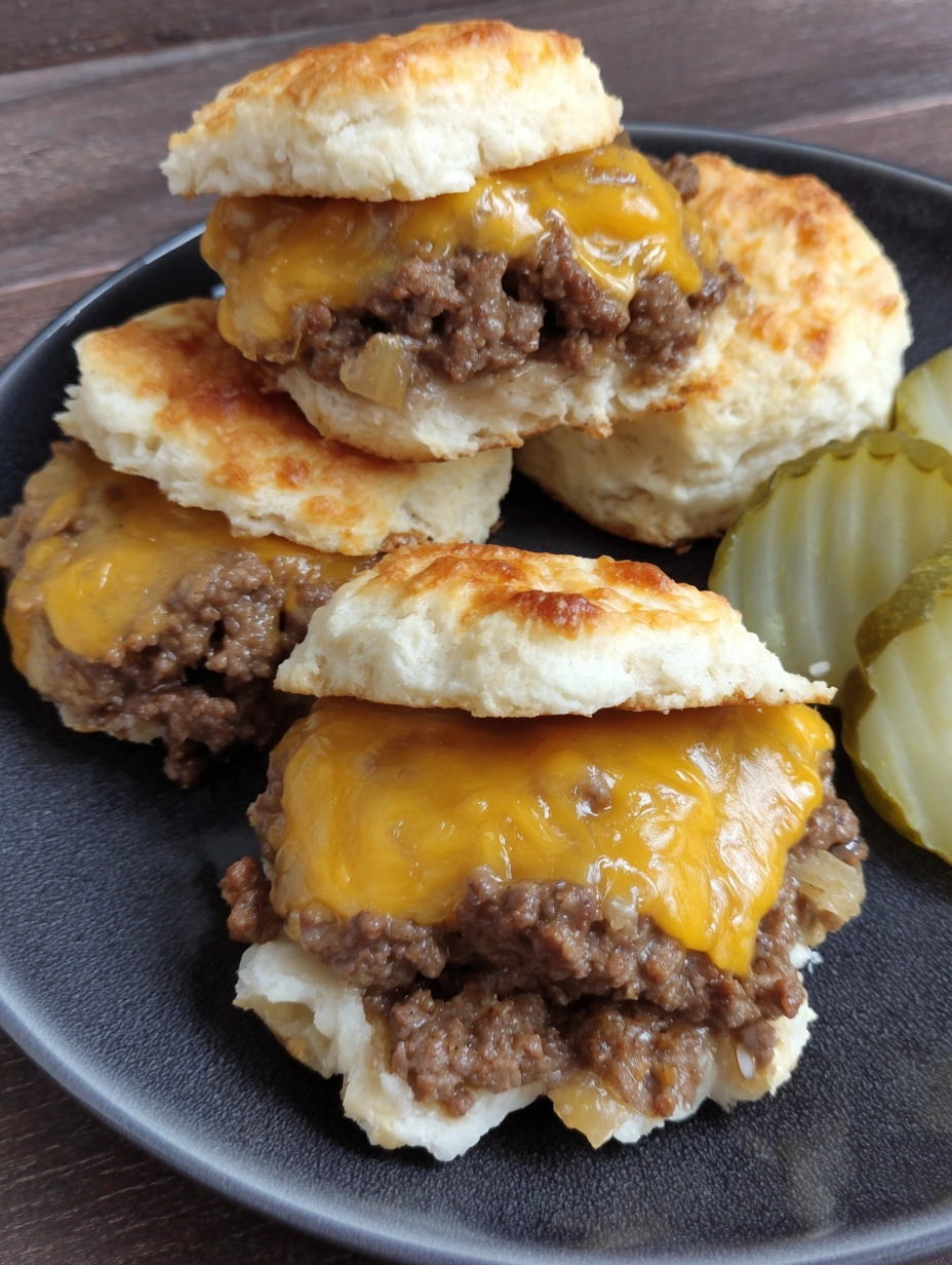 Golden chopped cheeseburger biscuit casserole filled with seasoned ground beef, onion, and melted cheddar