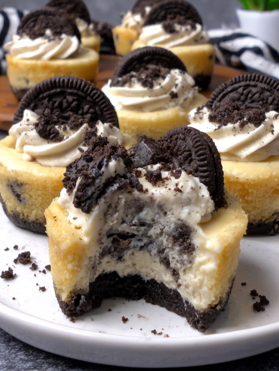 Chilled Oreo cheesecake bites with creamy cookie-filled centers and chocolate cookie crumb topping