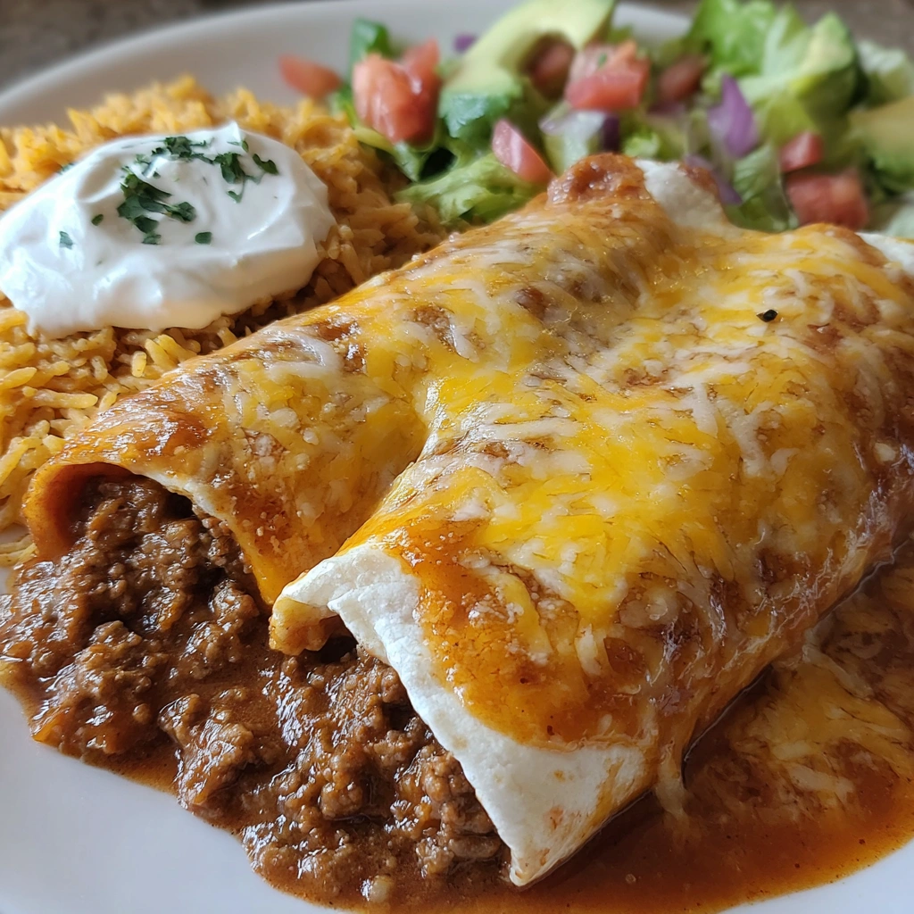 Beef and Bean Burritos Smothered with Red Chile Chimayo