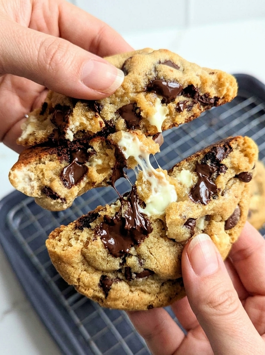 Thick bakery-style cookies filled with white, semisweet, and dark chocolate chips