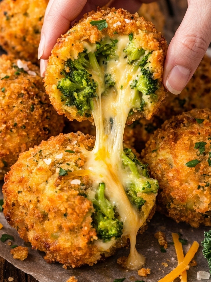Golden panko-coated broccoli cheese bites with a creamy melted cheese center
