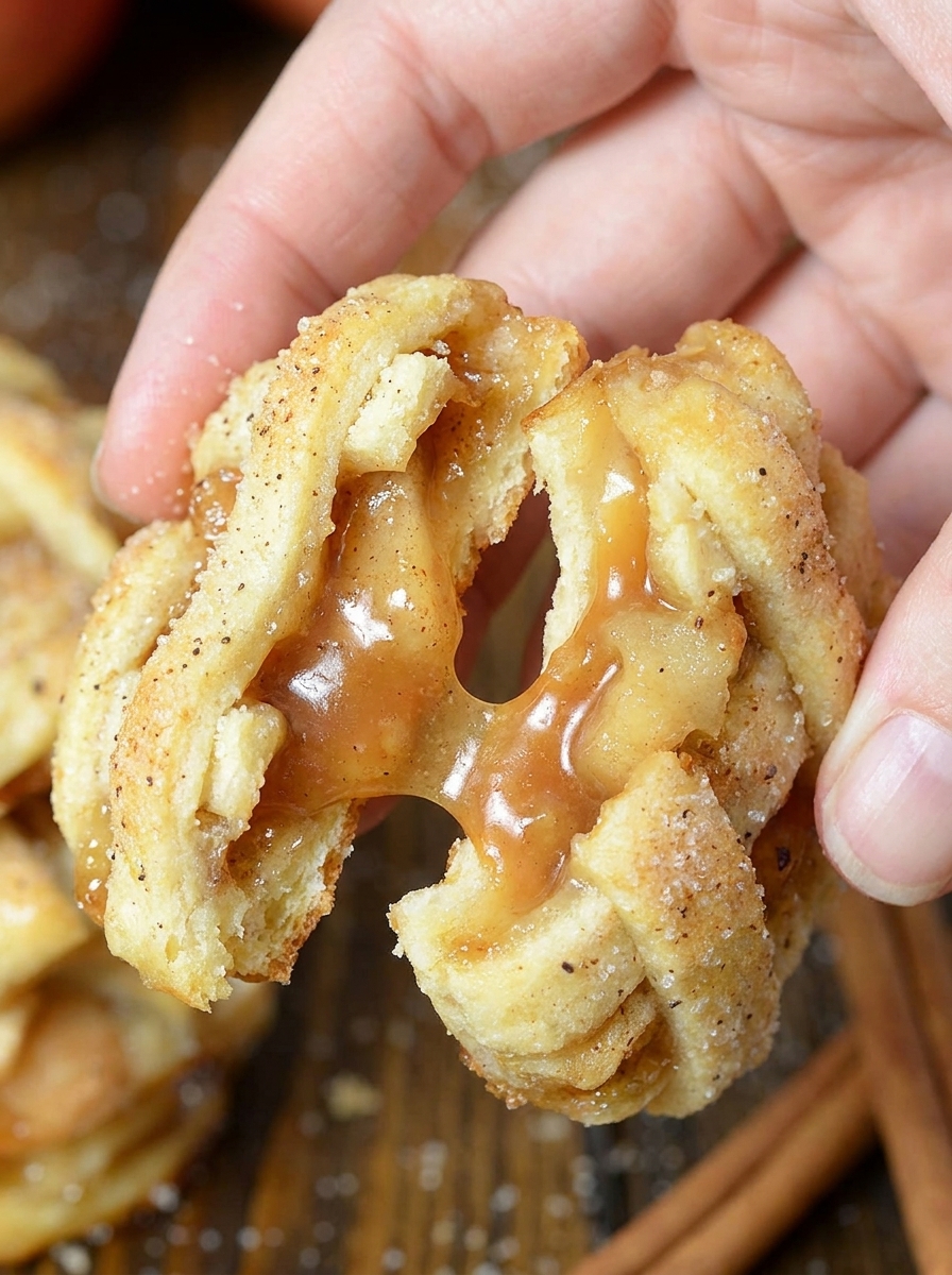 Golden apple pie cookies with caramel apple filling, lattice pastry, and cinnamon sugar