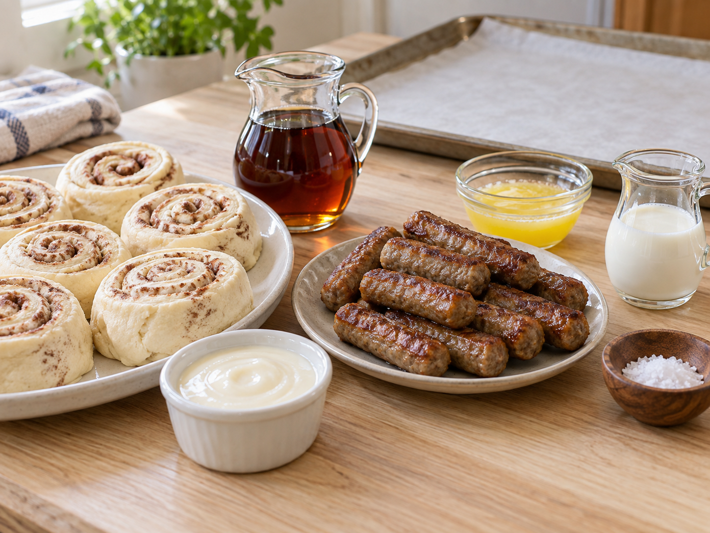 Ingredients for maple-glazed breakfast pigs in a blanket