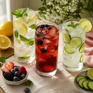 Refreshing lemon mint, berry, and cucumber lime drinks