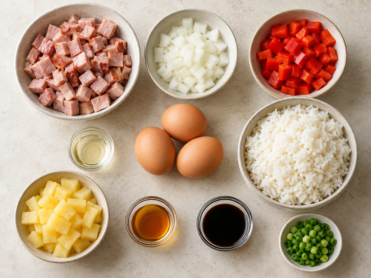 Exact measured ingredients for Hawaiian Fried Rice