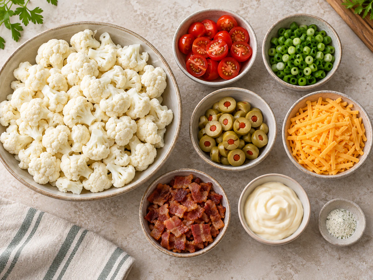 Exact measured ingredients for Ranch Cauliflower Salad