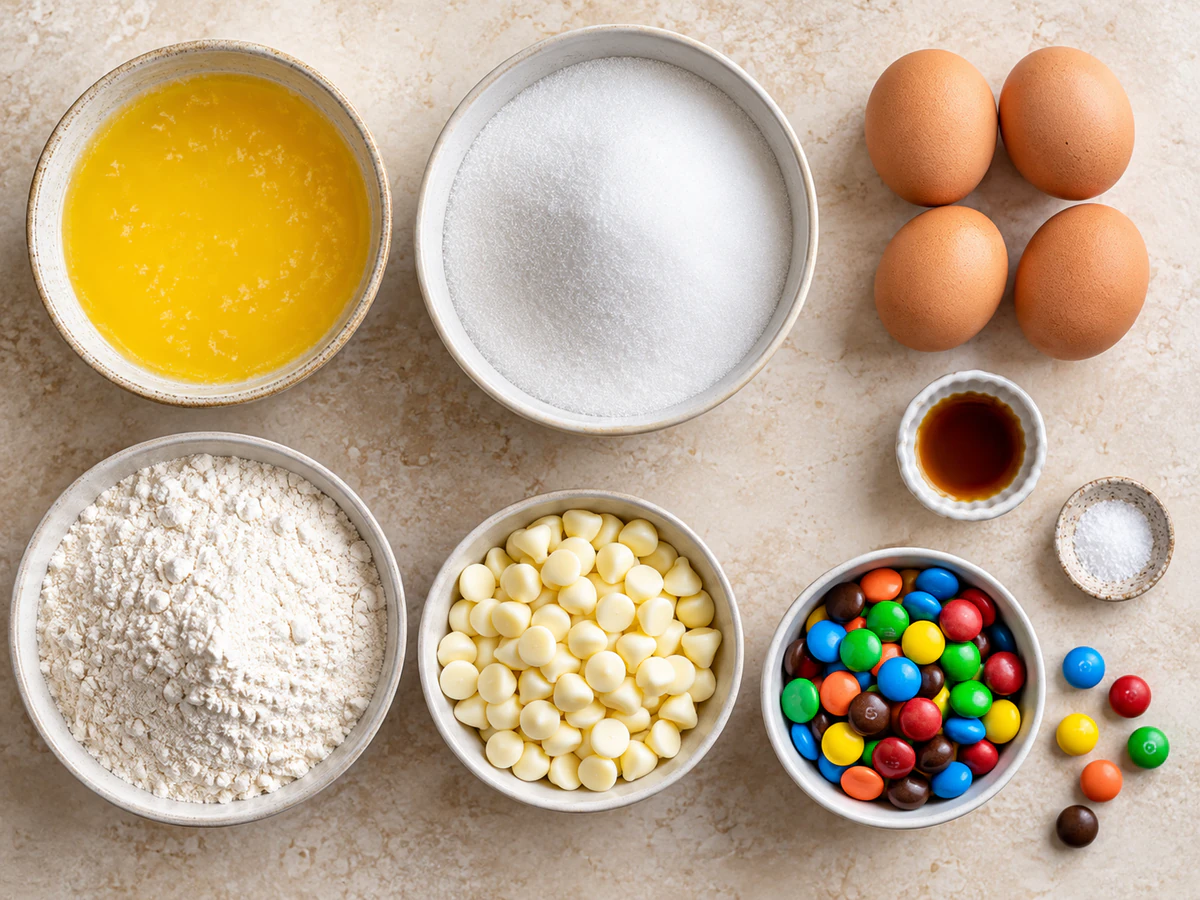 Exact measured ingredients for White Chocolate Brownie Pizza