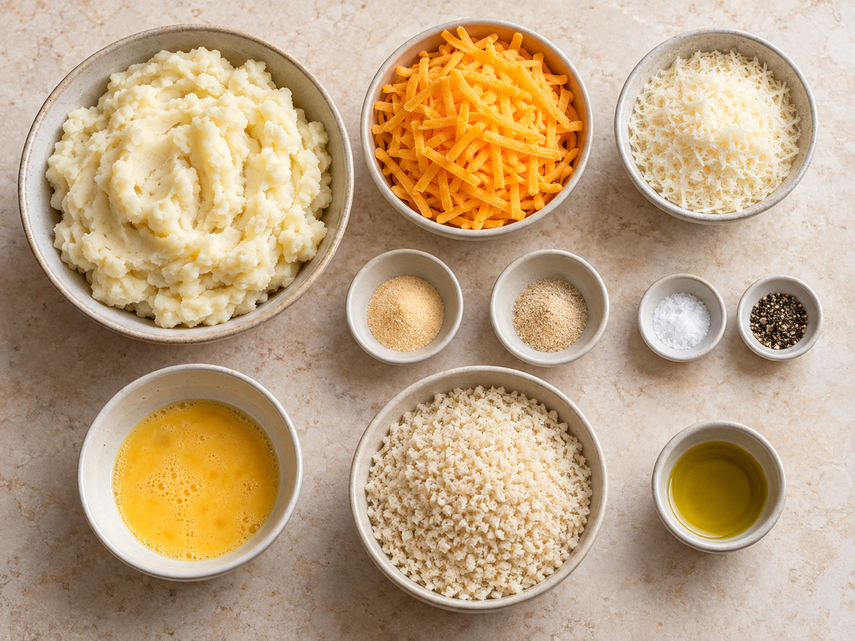 Exact measured ingredients for Air Fryer Cheesy Mashed Potato Balls