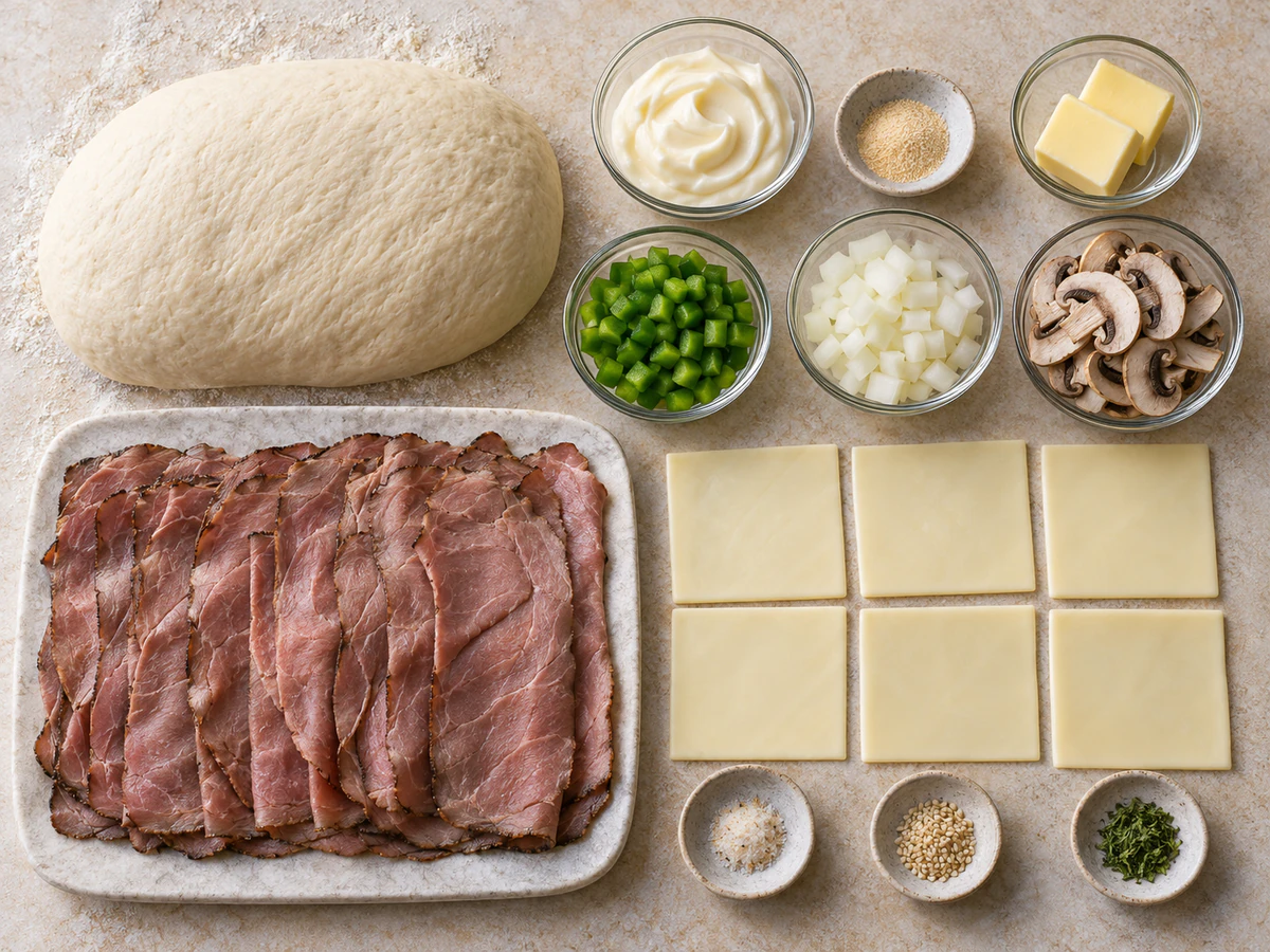 Exact measured ingredients for Philly Cheesesteak Stromboli