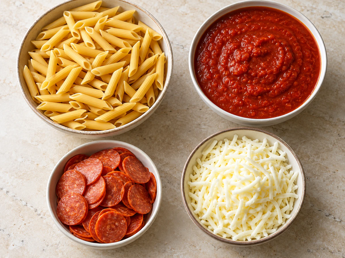 Exact measured ingredients for Pizza Pasta Bake