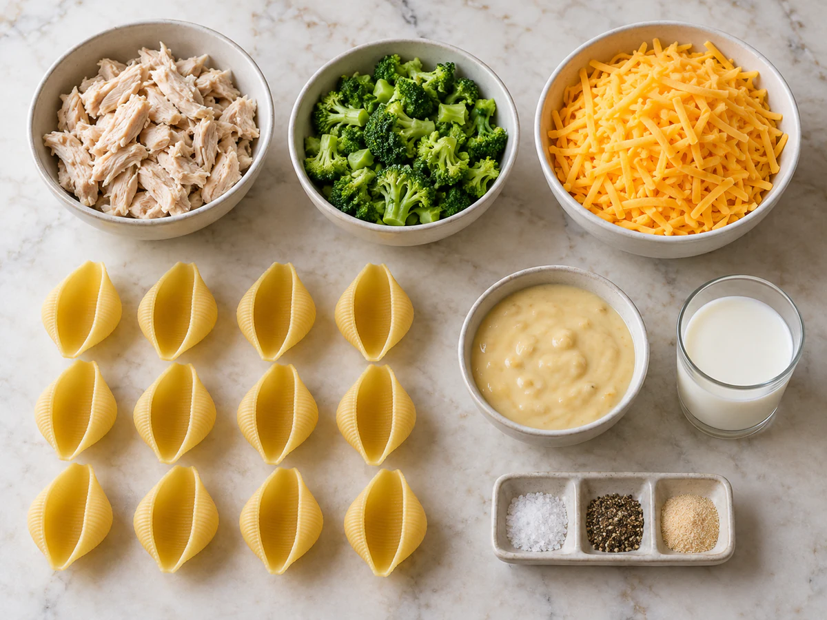 Exact measured ingredients for Cheesy Chicken & Broccoli Stuffed Shells