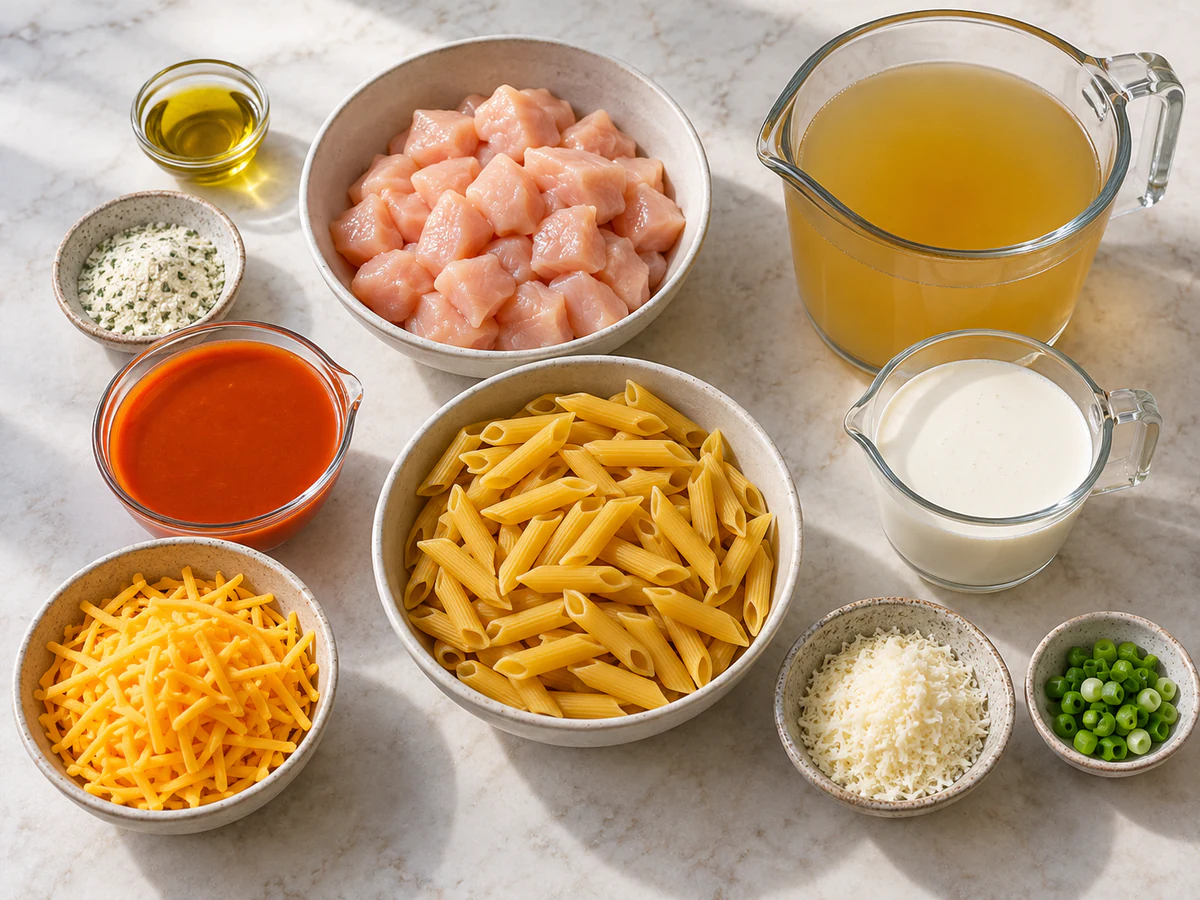 Exact measured ingredients for One-Pot Buffalo Ranch Chicken Penne