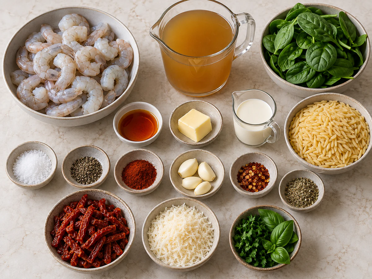 Exact measured ingredients for One Pot Marry Me Shrimp and Orzo Pasta