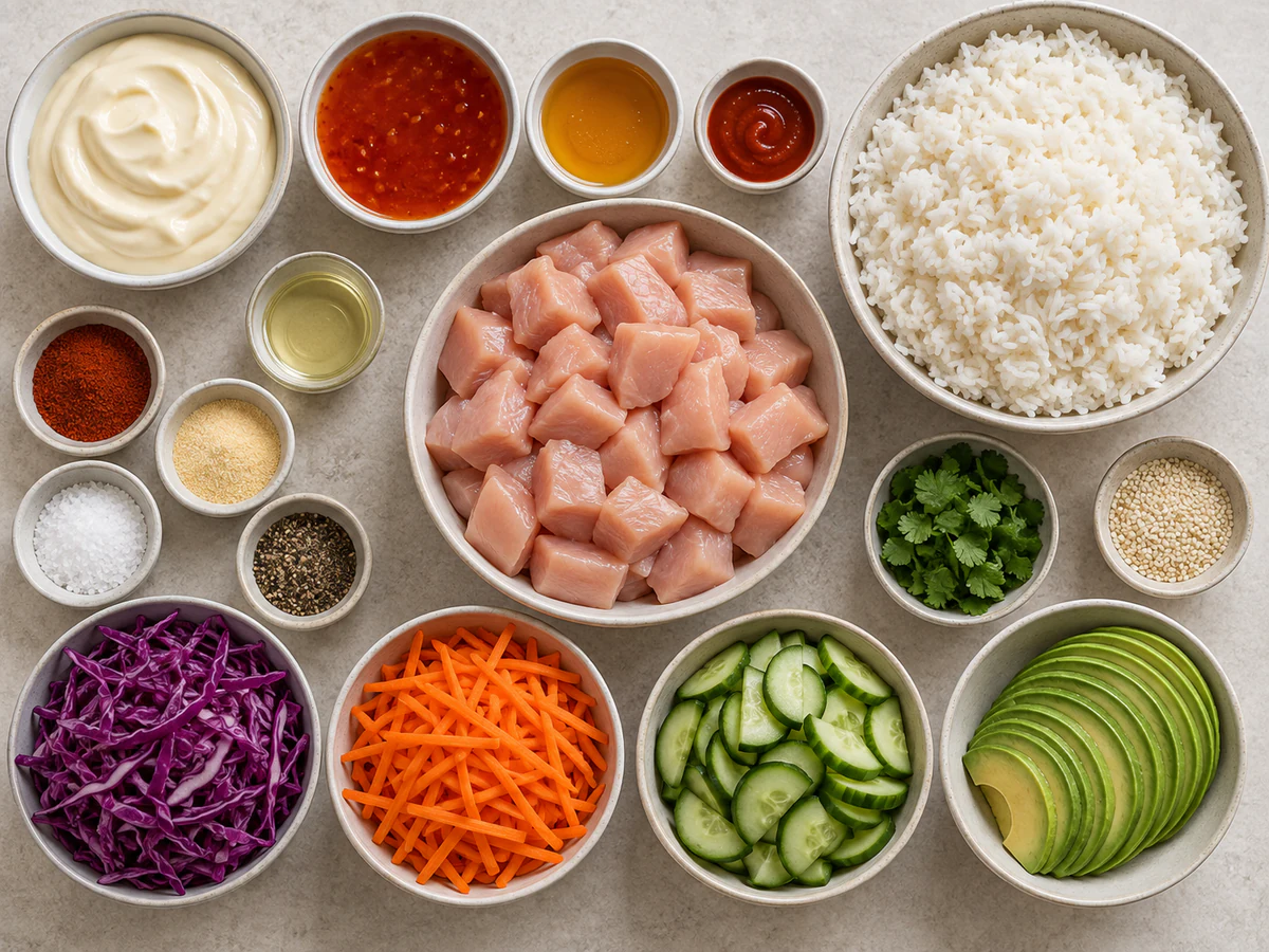 Exact measured ingredients for Bang Bang Chicken Bowl