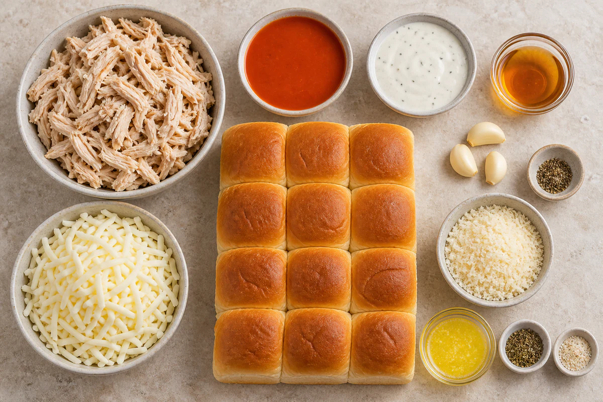 Exact measured ingredients for Buffalo Chicken Sliders