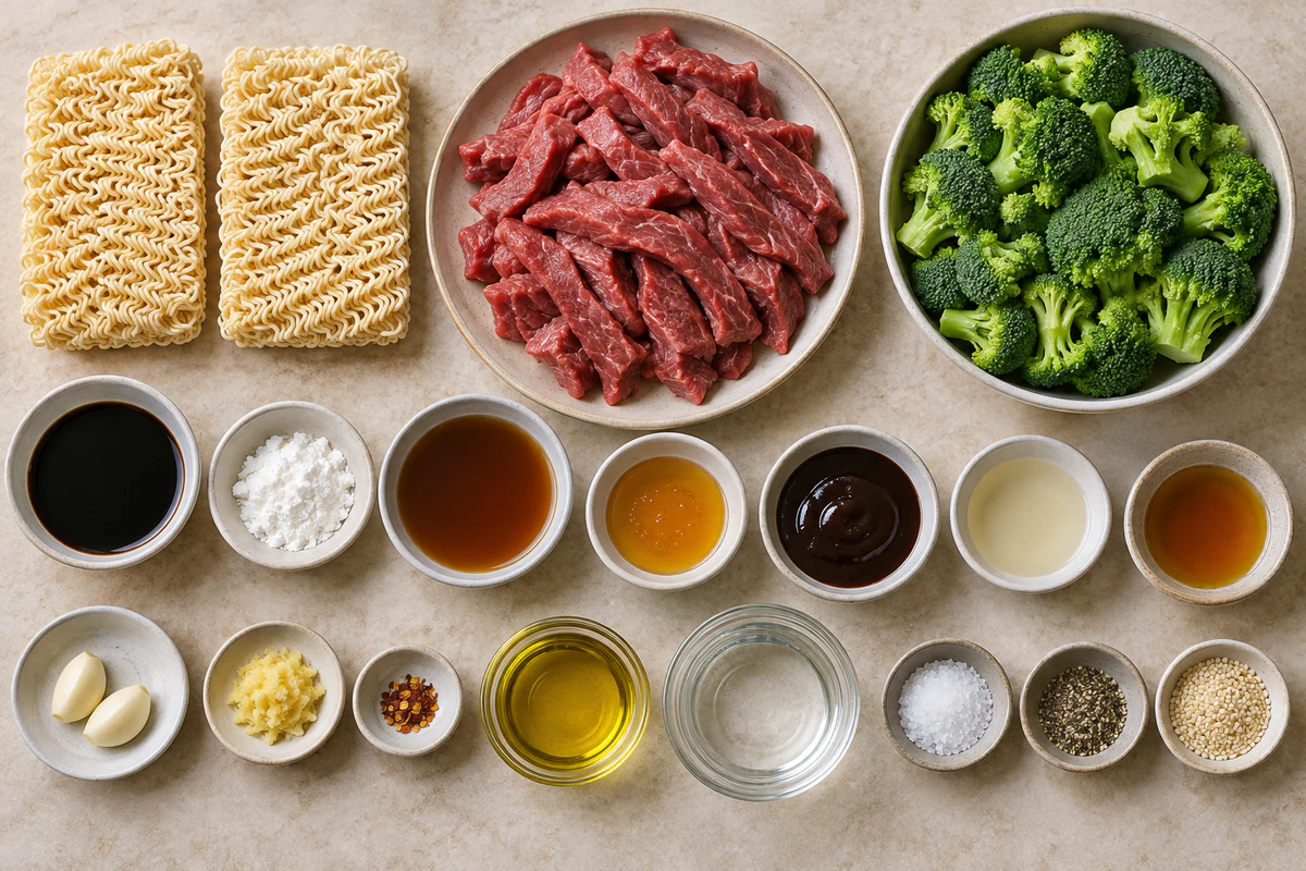 Exact measured ingredients for Beef and Broccoli Ramen Stir Fry
