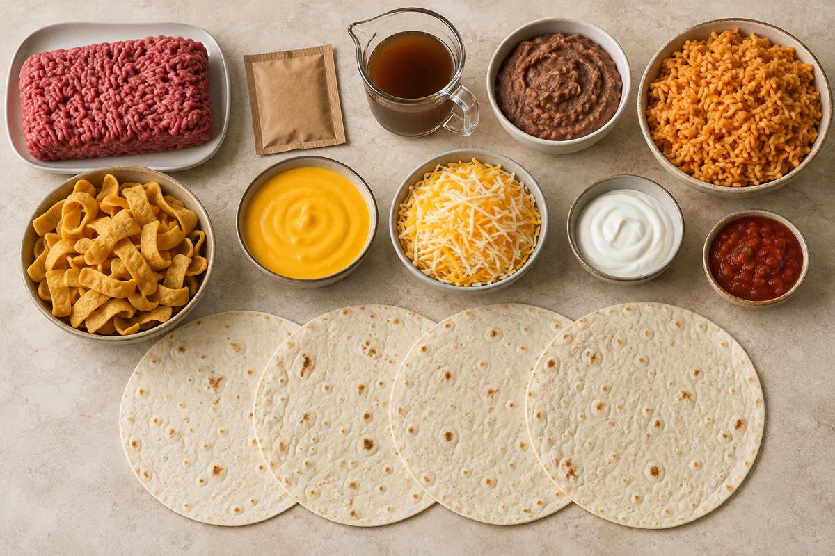 Exact measured ingredients for Taco Bell Beefy Melt Burrito
