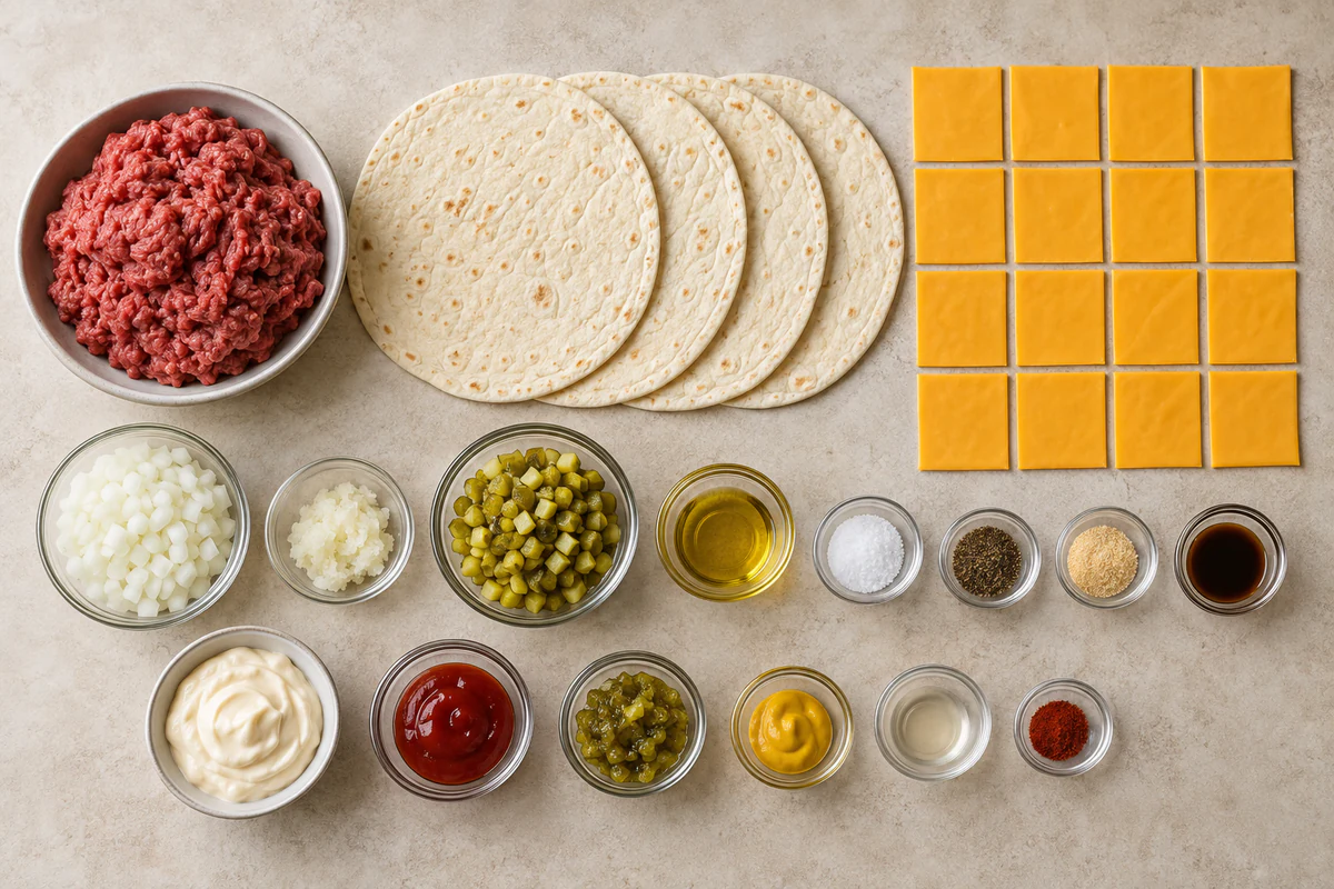 Exact measured ingredients for Cheeseburger Quesadilla
