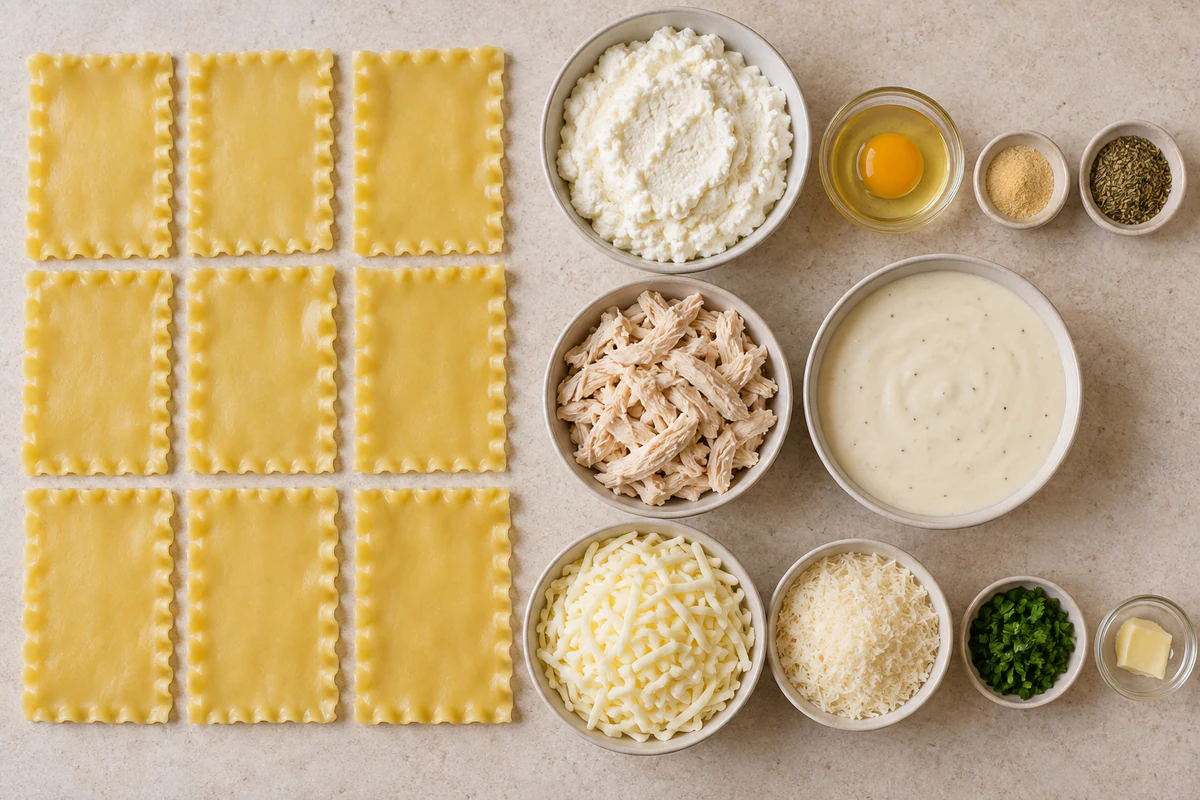 Exact measured ingredients for Cheesy Chicken Alfredo Lasagna