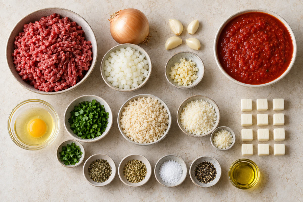 Exact measured ingredients for Mozzarella Stuffed Meatballs
