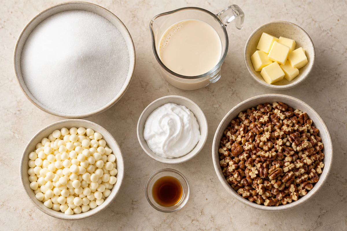 Exact measured ingredients for Vanilla Pecan Pralines