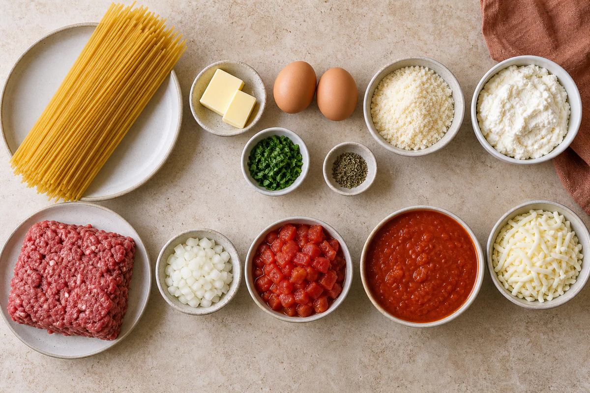 Exact measured ingredients for Spaghetti Pie