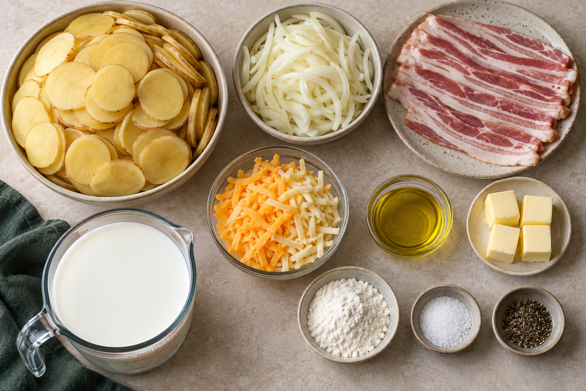 Exact measured ingredients for Loaded Scalloped Potatoes