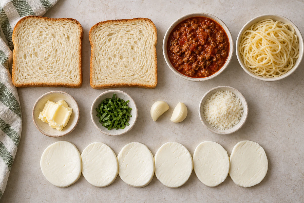 Exact measured ingredients for Spaghetti Grilled Cheese
