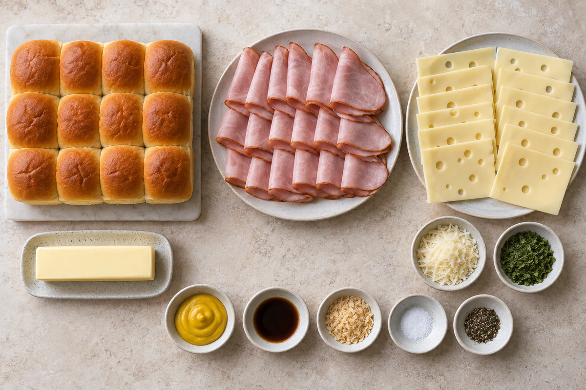 Exact measured ingredients for Ham and Swiss Sliders