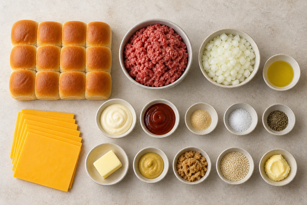 Exact measured ingredients for Cheeseburger Sliders with Hawaiian Rolls