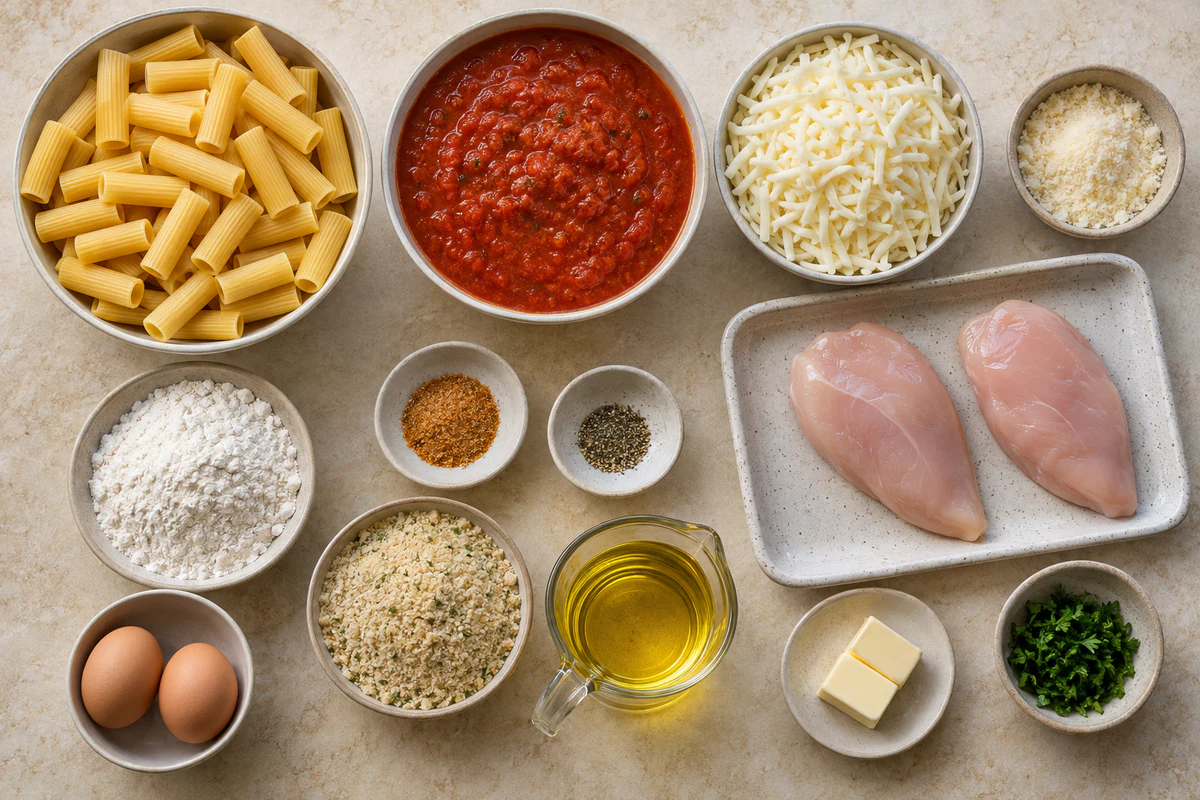 Exact measured ingredients for Chicken Parmesan Casserole