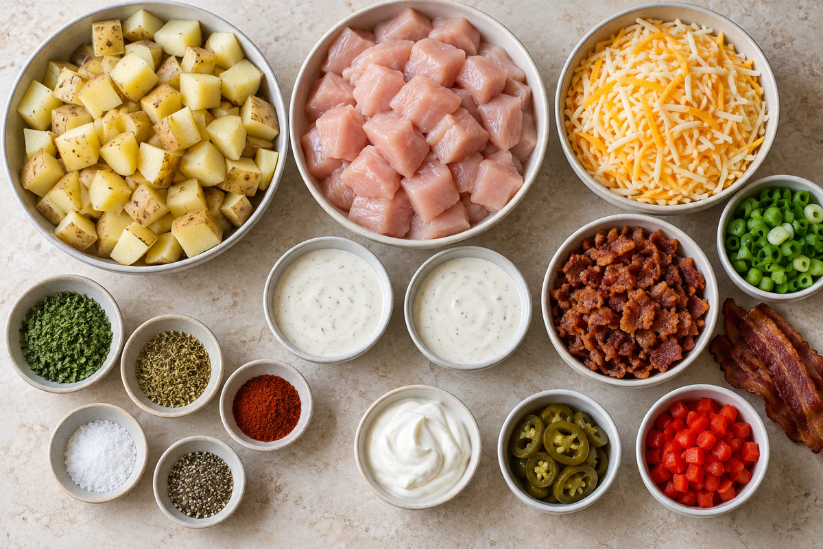 Exact measured ingredients for Loaded Potato Ranch Chicken Casserole