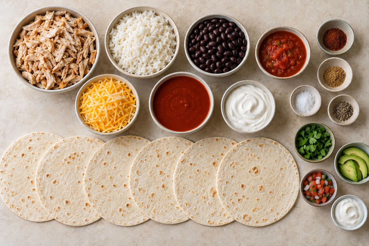 Exact measured ingredients for Smothered Baked Chicken Burritos
