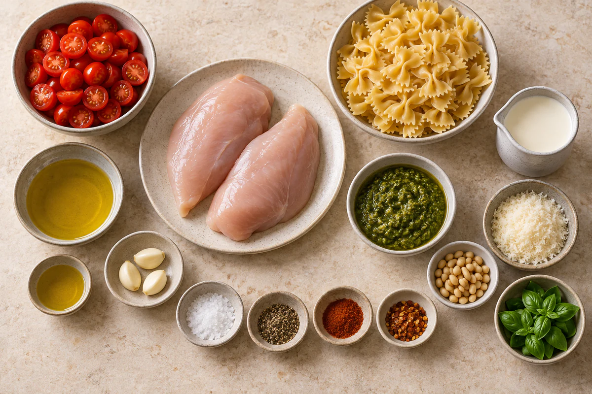 Exact measured ingredients for Creamy Chicken Pesto Pasta