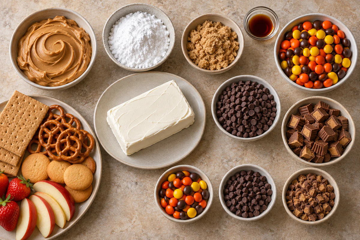 Exact measured ingredients for Reese’s Cheese Ball Peanut Butter Bliss Dessert Recipe